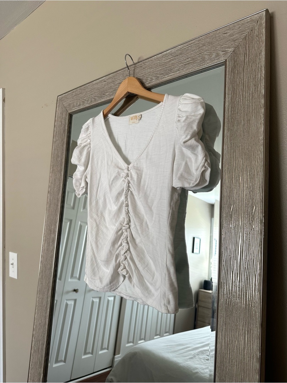 Nation LTD 100% Pima Cotton White Short Sleeve Ruffle Blouse Size XS